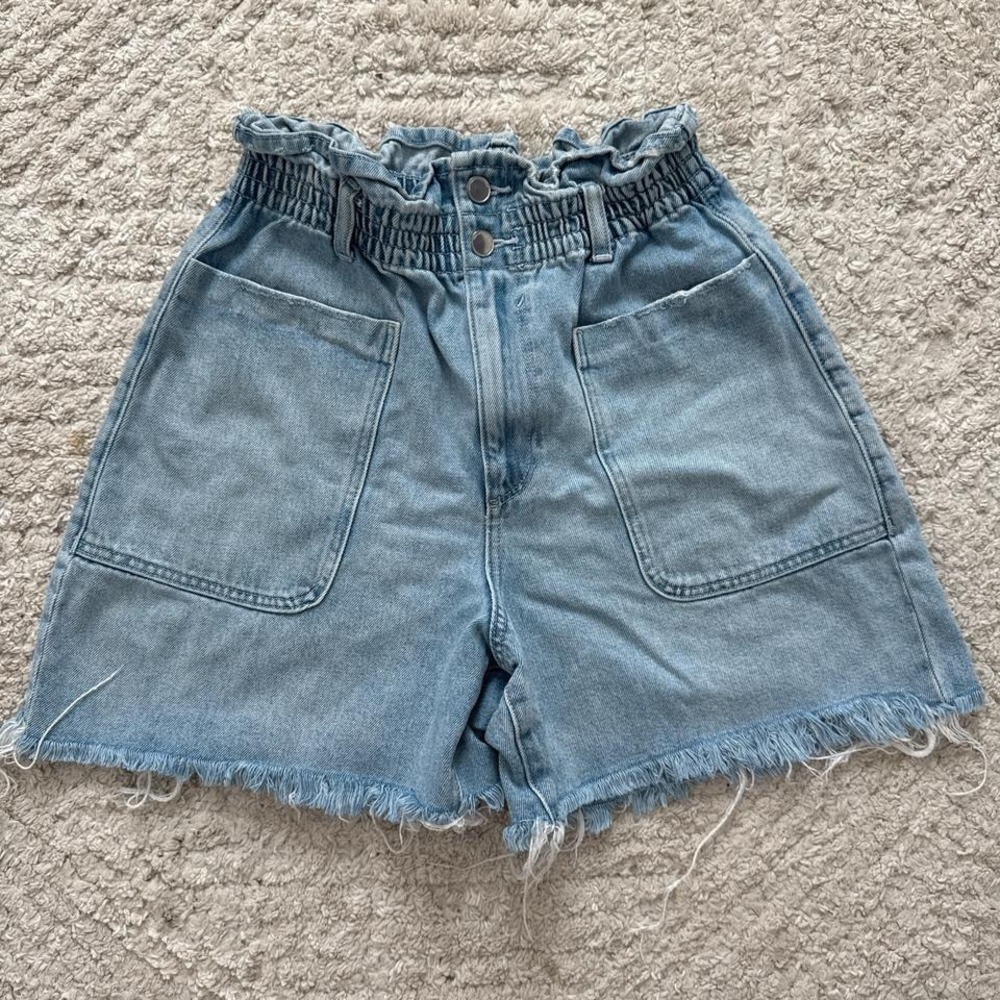 Zara Denim Shorts Womens Paperbag Light Wash High Rise Blue Jean Shorts